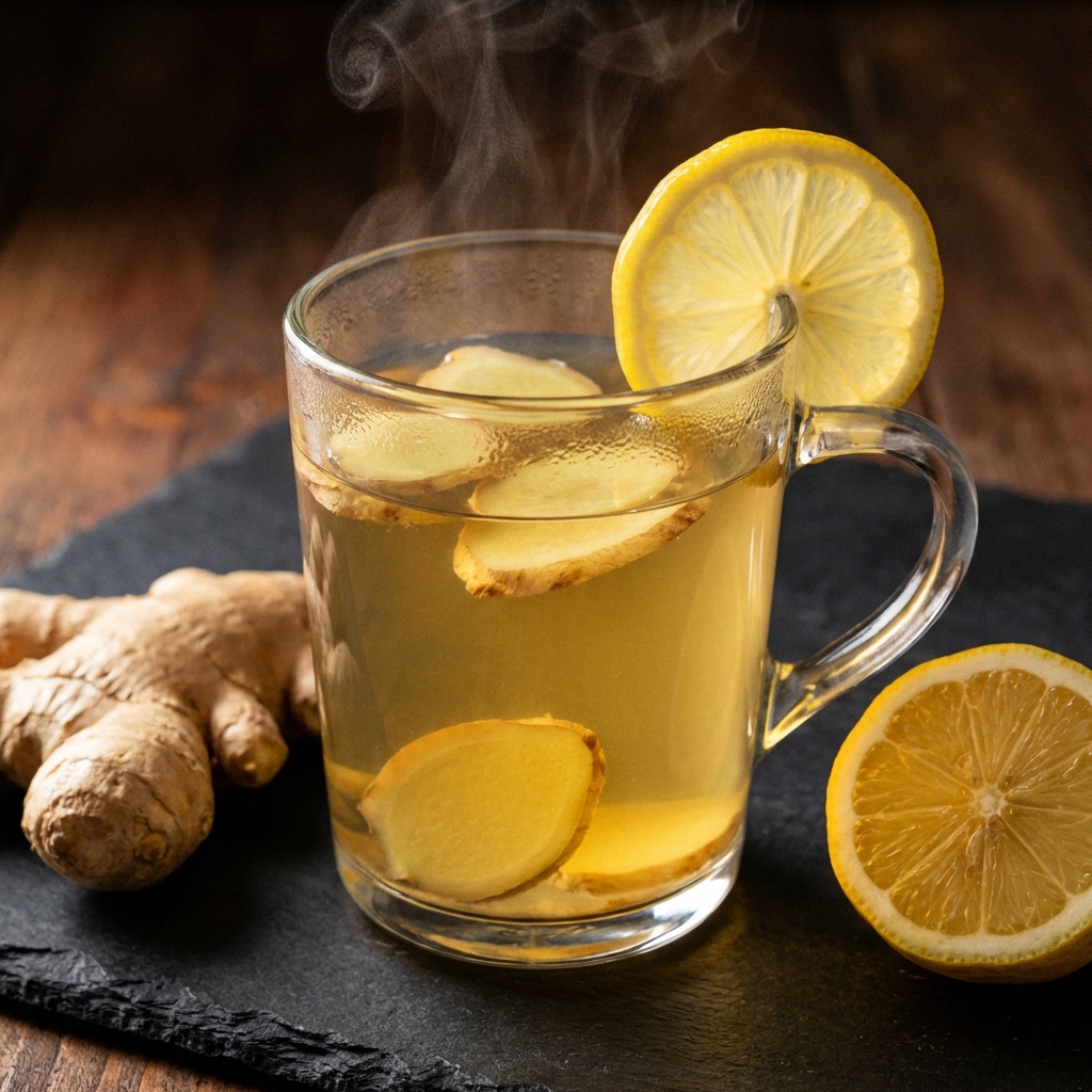 Ginger lemon tea with fresh ginger root