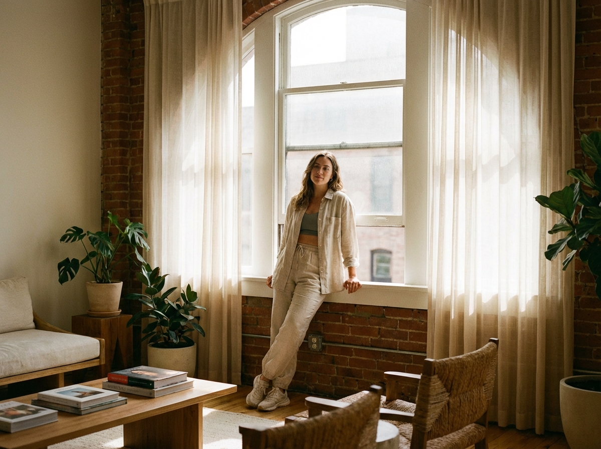 Confident woman reflecting